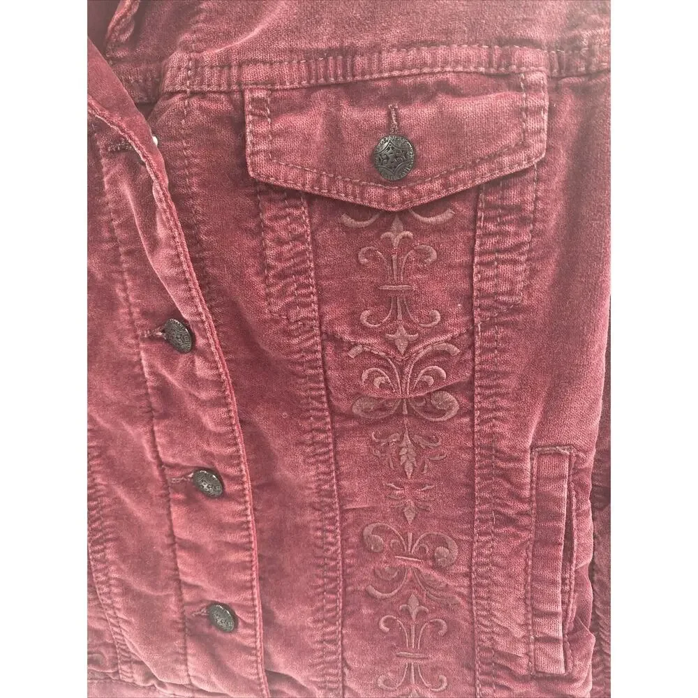 Silver Jeans Women’s Burgundy Medium Button Front Western Shirt - Picture 2 of 7